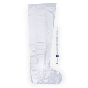 Product image of AquaGuard Leg Shower Sleeve Boot and reusable locking water seal band. 