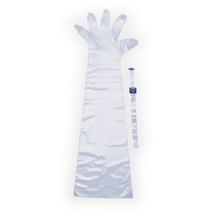 Product image of AquaGuard Arm Shower Sleeve Glove and reusable locking water seal band. 