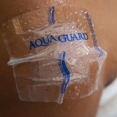 Aquaguard sheet 4x4 50004 shoulder in use in the shower wet with ater