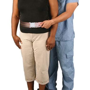 homecare nurse assisting woman wearing a Posey gait belt